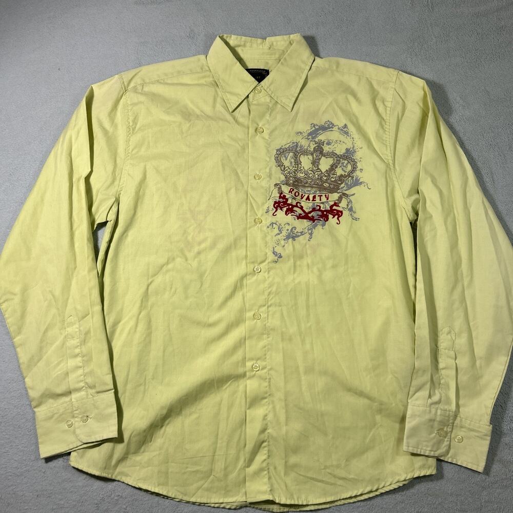 Y2k 2000s Affliction Style Royal Shield Cross Wings AOP Button Shirt Small Large